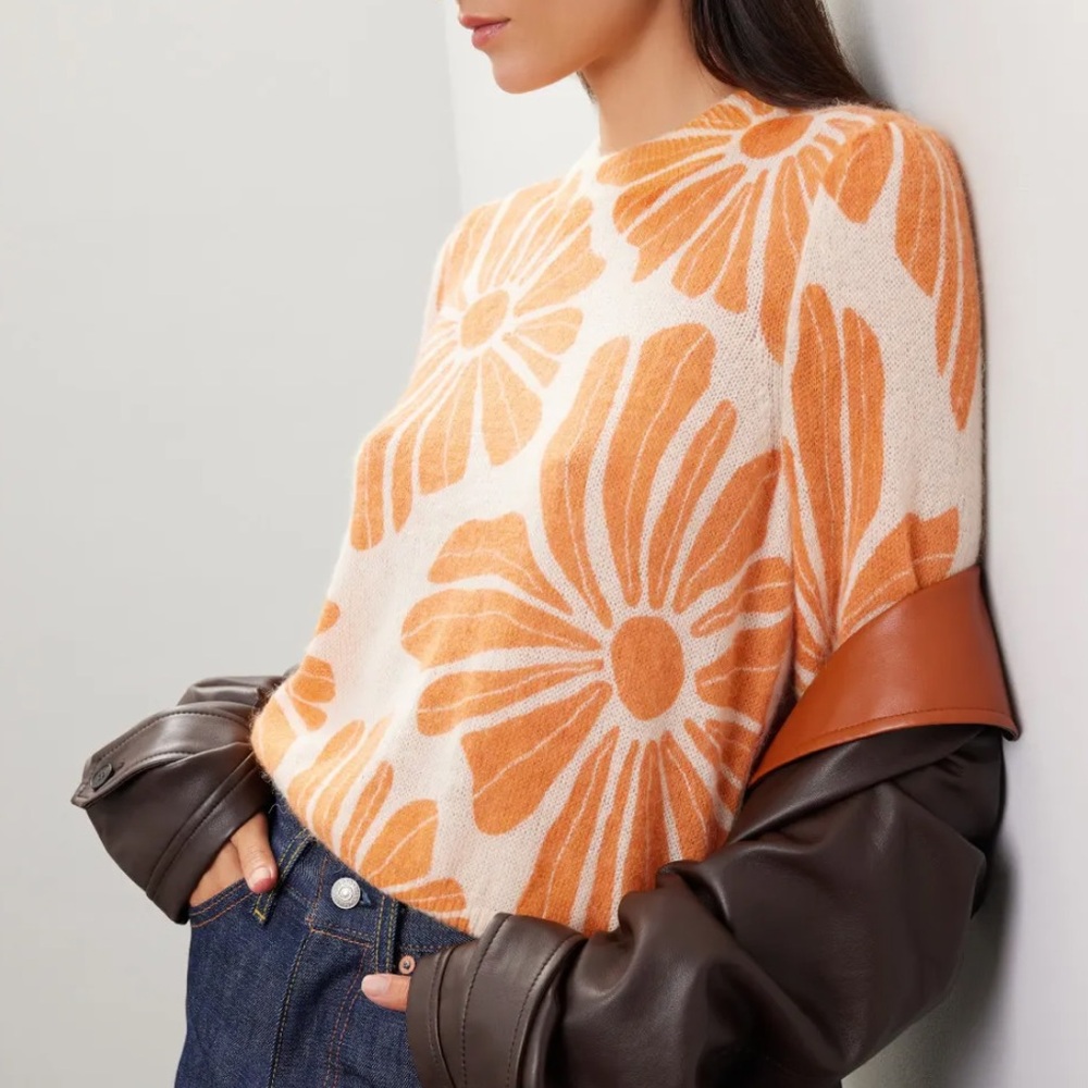Marine Layer Orange Floral Crewneck Sweater